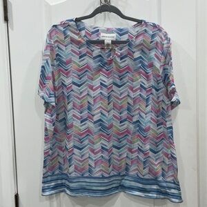 Alfred Dunner Chevron Patterned Blouse in Blue and Pink